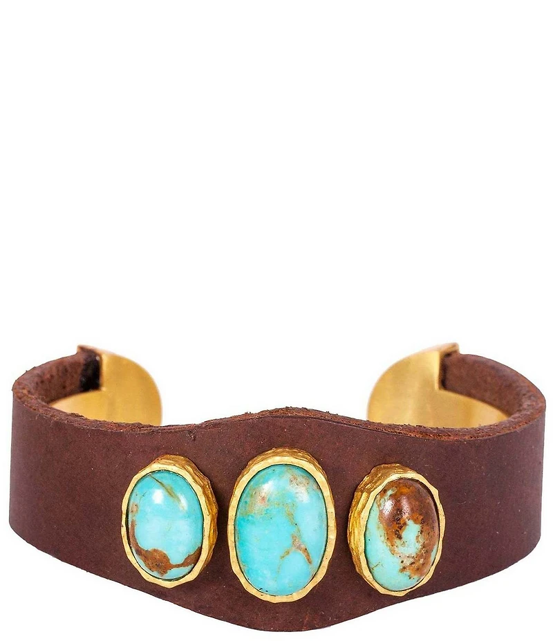 Christina Greene Earthy Turquoise Leather Cuff