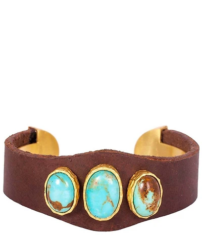 Christina Greene Earthy Turquoise Leather Cuff