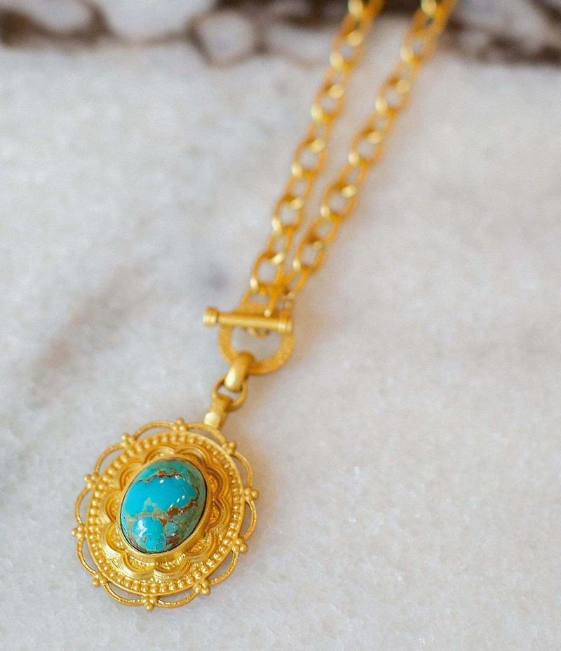 Christina Greene Meet Me In Mykonos Turquoise Chain Toggle Necklace