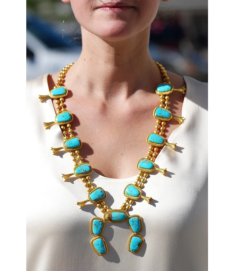 Christina Greene Squash Blossom Long Strand Turquoise Necklace