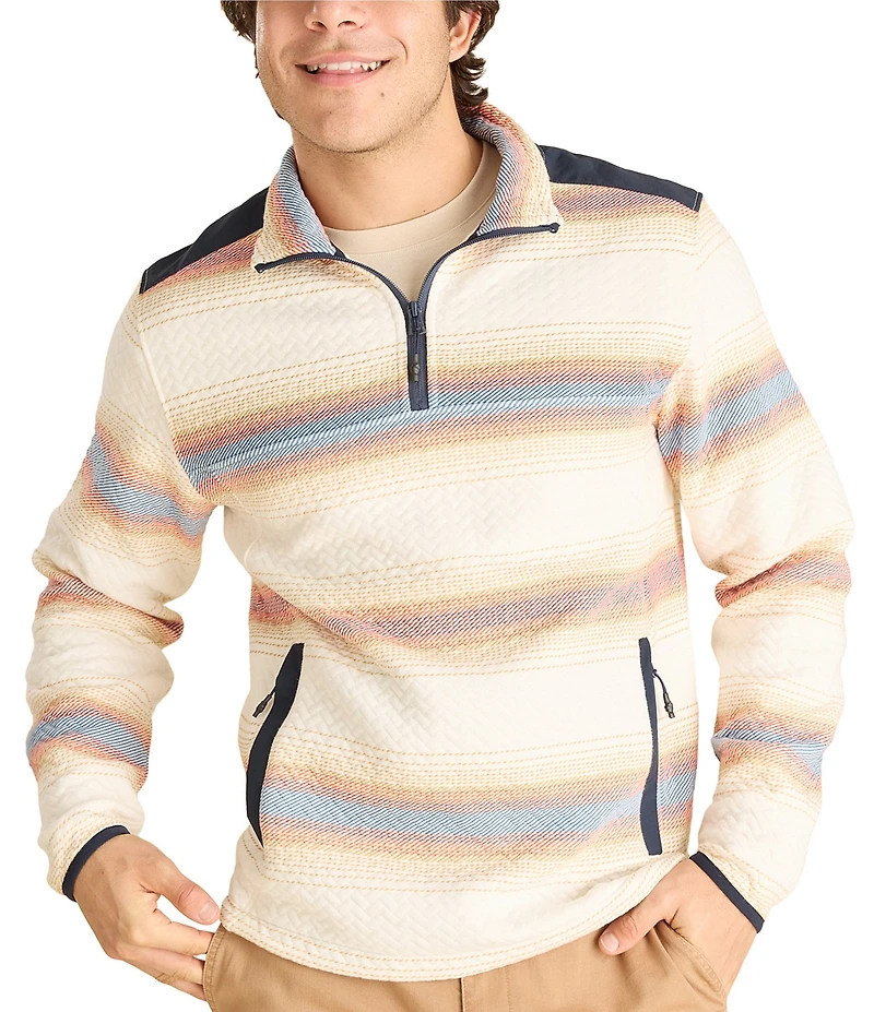 Chubbies Coastal Long Sleeve Striped Quarter Zip Quilted Jersey Pullover