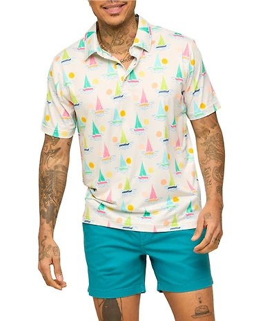 Chubbies Come Sail Away Printed Performance Short Sleeve Polo