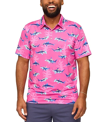 Chubbies Great Pink Shark Short Sleeve Knit Performance Polo
