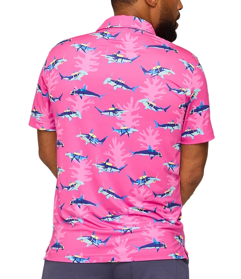 Chubbies Great Pink Shark Short Sleeve Knit Performance Polo