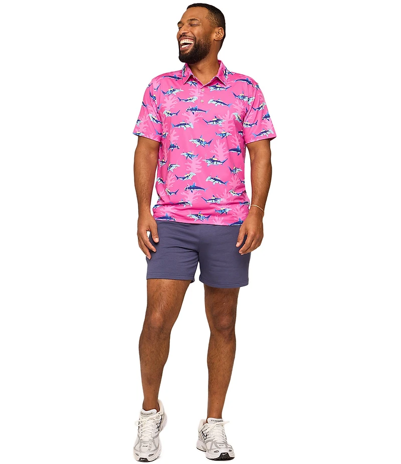 Chubbies Great Pink Shark Short Sleeve Knit Performance Polo