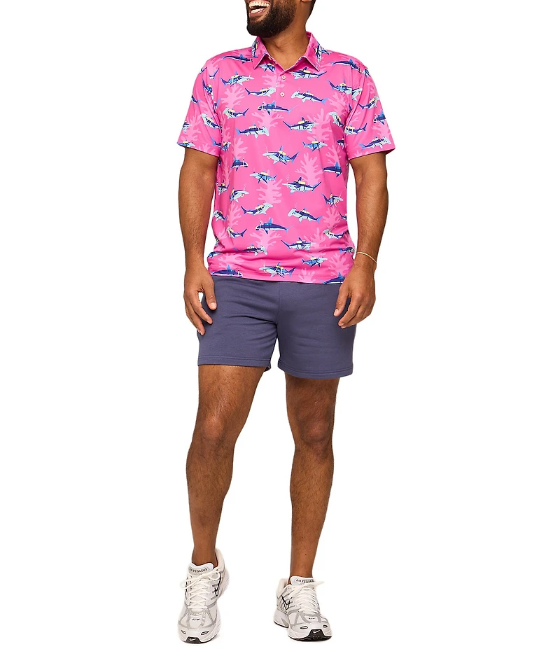 Chubbies Great Pink Shark Short Sleeve Knit Performance Polo