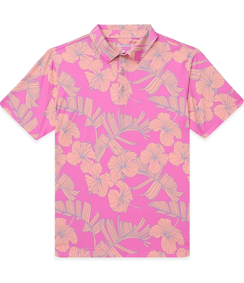 Chubbies Short Sleeve Flamingo Flower Performance Polo