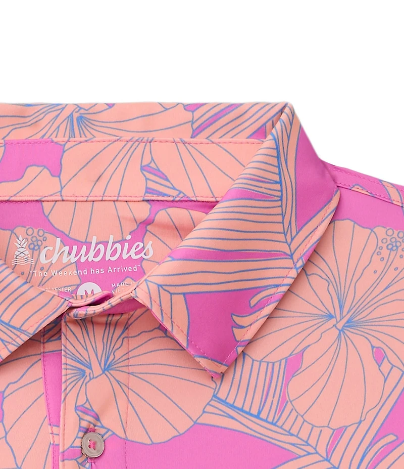 Chubbies Short Sleeve Flamingo Flower Performance Polo