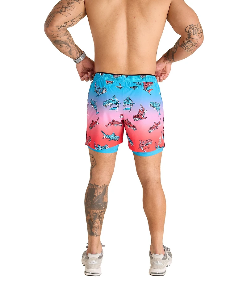 Chubbies Shred White And Blue Technical Performance 5.5#double; Shorts