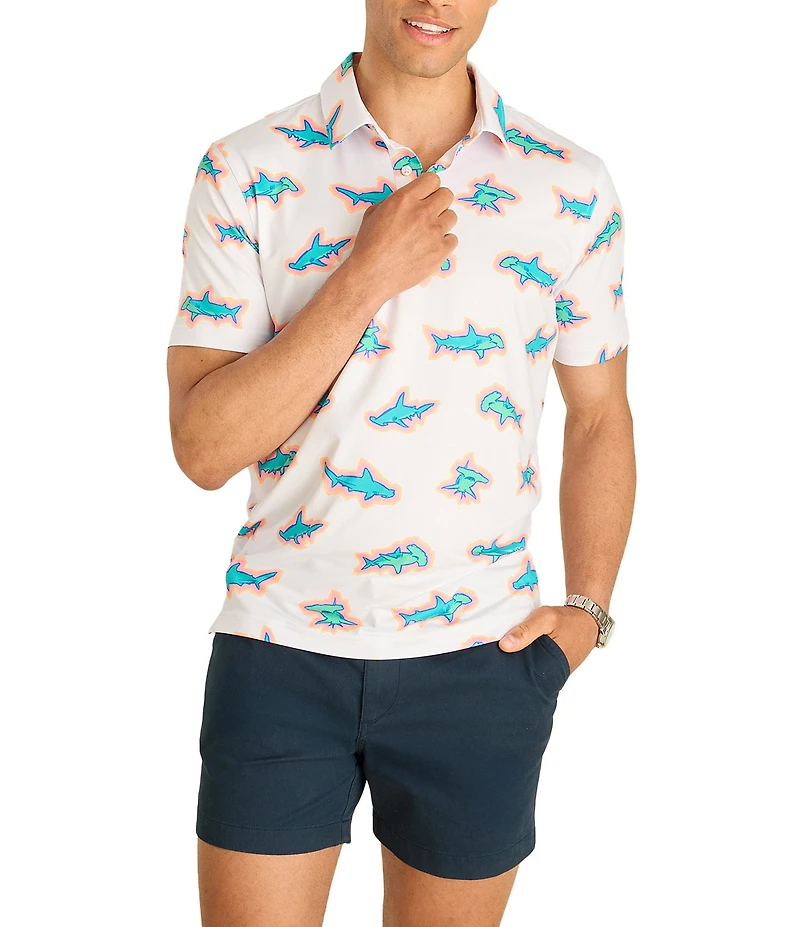 Chubbies Vanna Apex Shark Print Short Sleeve Performance Polo Shirt