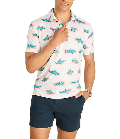 Chubbies Vanna Apex Shark Print Short Sleeve Performance Polo Shirt