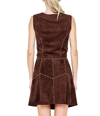 CIEBON Akia Faux Suede Piping Trim Jewel Neck Sleeveless Button Front Coordinating Crop Top