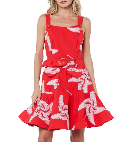 CIEBON Alivia Pinwheel Embroidered Square Neck Sleeveless Flared Hem A-Line Mini Dress