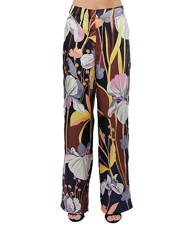 CIEBON Anthea Floral Print Satin High Rise Wide Leg Coordinating Pants