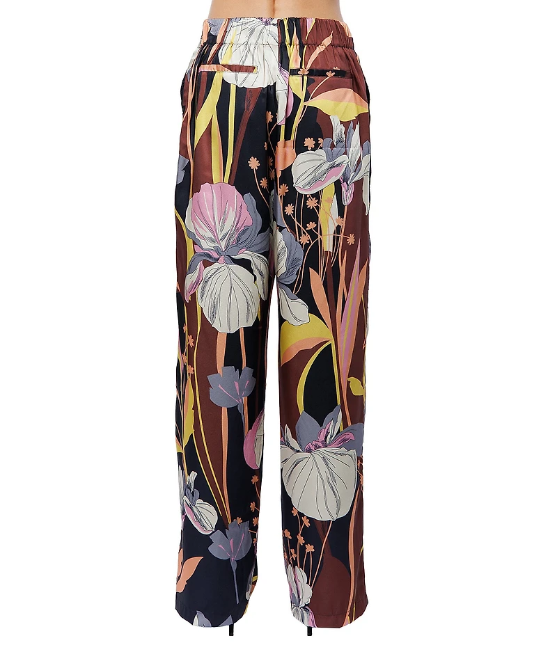 CIEBON Anthea Floral Print Satin High Rise Wide Leg Coordinating Pants