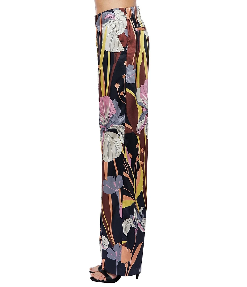 CIEBON Anthea Floral Print Satin High Rise Wide Leg Coordinating Pants