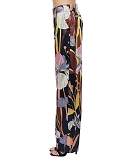 CIEBON Anthea Floral Print Satin High Rise Wide Leg Coordinating Pants