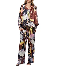 CIEBON Anthea Floral Print Satin High Rise Wide Leg Coordinating Pants