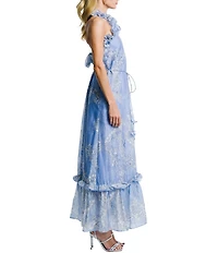 CIEBON Bronya Printed Voile Ruffle Halter Neck Sleeveless A-Line Maxi Dress