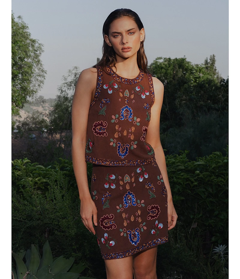 CIEBON Carsyn Beaded Sequin A-Line Coordinating Mini Skirt