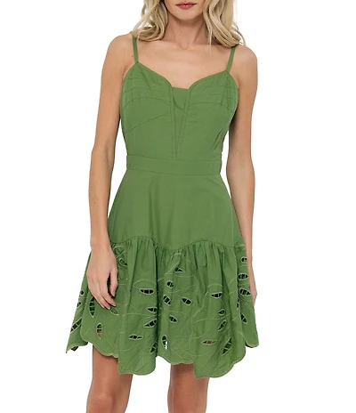 CIEBON Cathal Cutwork Embroidered Sweetheart Neck Sleeveless A-Line Mini Dress