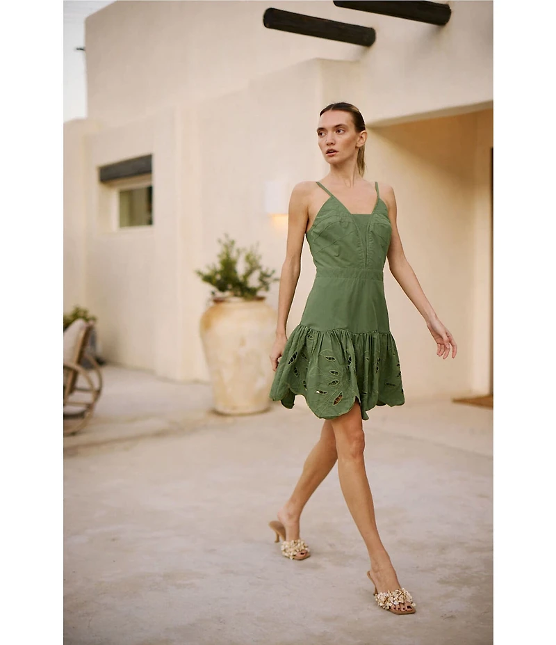 CIEBON Cathal Cutwork Embroidered Sweetheart Neck Sleeveless A-Line Mini Dress