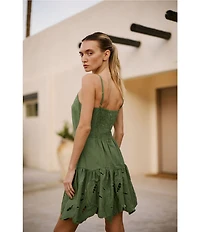 CIEBON Cathal Cutwork Embroidered Sweetheart Neck Sleeveless A-Line Mini Dress