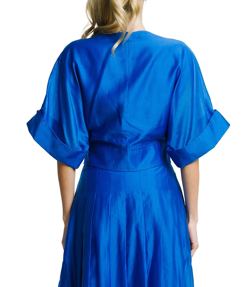 CIEBON Clarisa V-Neck Half Sleeve Tie Front Coordinating Cropped Blouse