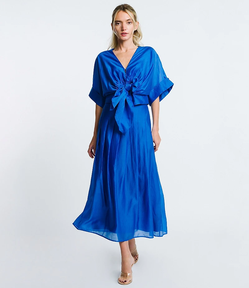 CIEBON Clarisa V-Neck Half Sleeve Tie Front Coordinating Cropped Blouse