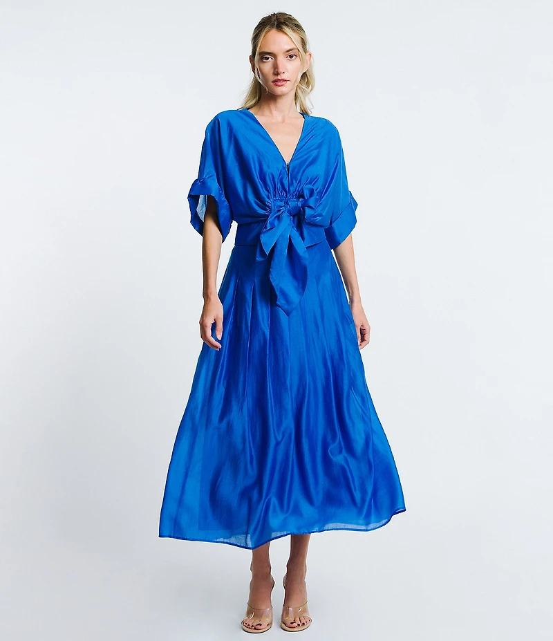 CIEBON Clarisa V-Neck Half Sleeve Tie Front Coordinating Cropped Blouse