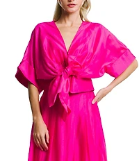 CIEBON Clarisa V-Neck Half Sleeve Tie Front Coordinating Cropped Blouse