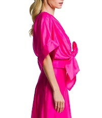 CIEBON Clarisa V-Neck Half Sleeve Tie Front Coordinating Cropped Blouse