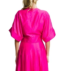 CIEBON Clarisa V-Neck Half Sleeve Tie Front Coordinating Cropped Blouse