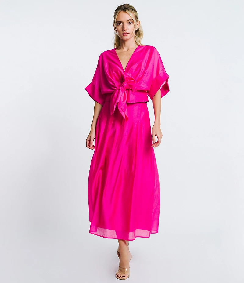 CIEBON Clarisa V-Neck Half Sleeve Tie Front Coordinating Cropped Blouse