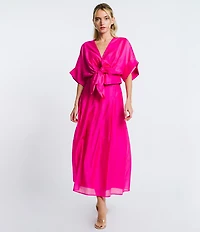 CIEBON Clarisa V-Neck Half Sleeve Tie Front Coordinating Cropped Blouse