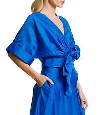 CIEBON Clarisa V-Neck Half Sleeve Tie Front Coordinating Cropped Blouse
