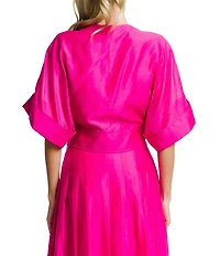 CIEBON Clarisa V-Neck Half Sleeve Tie Front Coordinating Cropped Blouse
