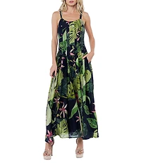 CIEBON Dorothy Tropical Printed Voile Square Neck Sleeveless Maxi Dress