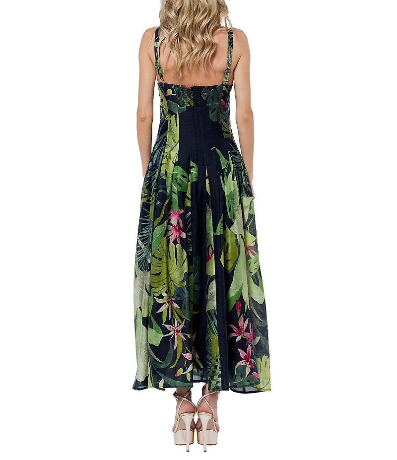 CIEBON Dorothy Tropical Printed Voile Square Neck Sleeveless Maxi Dress
