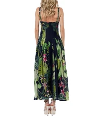 CIEBON Dorothy Tropical Printed Voile Square Neck Sleeveless Maxi Dress