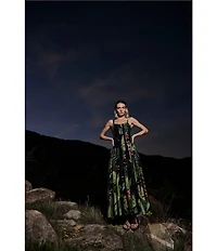 CIEBON Dorothy Tropical Printed Voile Square Neck Sleeveless Maxi Dress