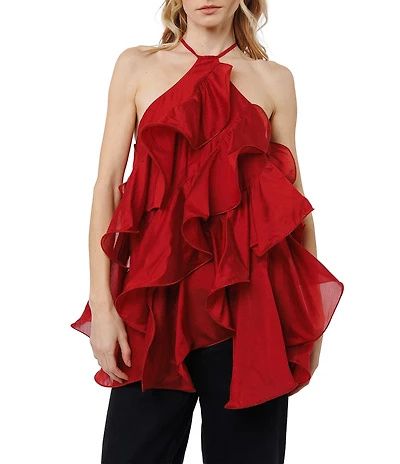 CIEBON Echo Halter Neck Sleeveless Voile Ruffle Top