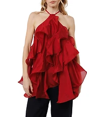 CIEBON Echo Halter Neck Sleeveless Voile Ruffle Top