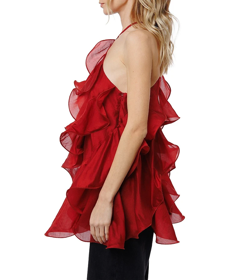 CIEBON Echo Halter Neck Sleeveless Voile Ruffle Top