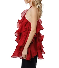 CIEBON Echo Halter Neck Sleeveless Voile Ruffle Top