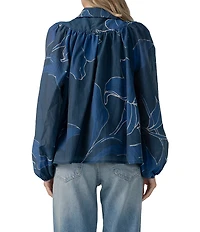 CIEBON Elisa Floral Printed Collared Long Sleeve Popover Top