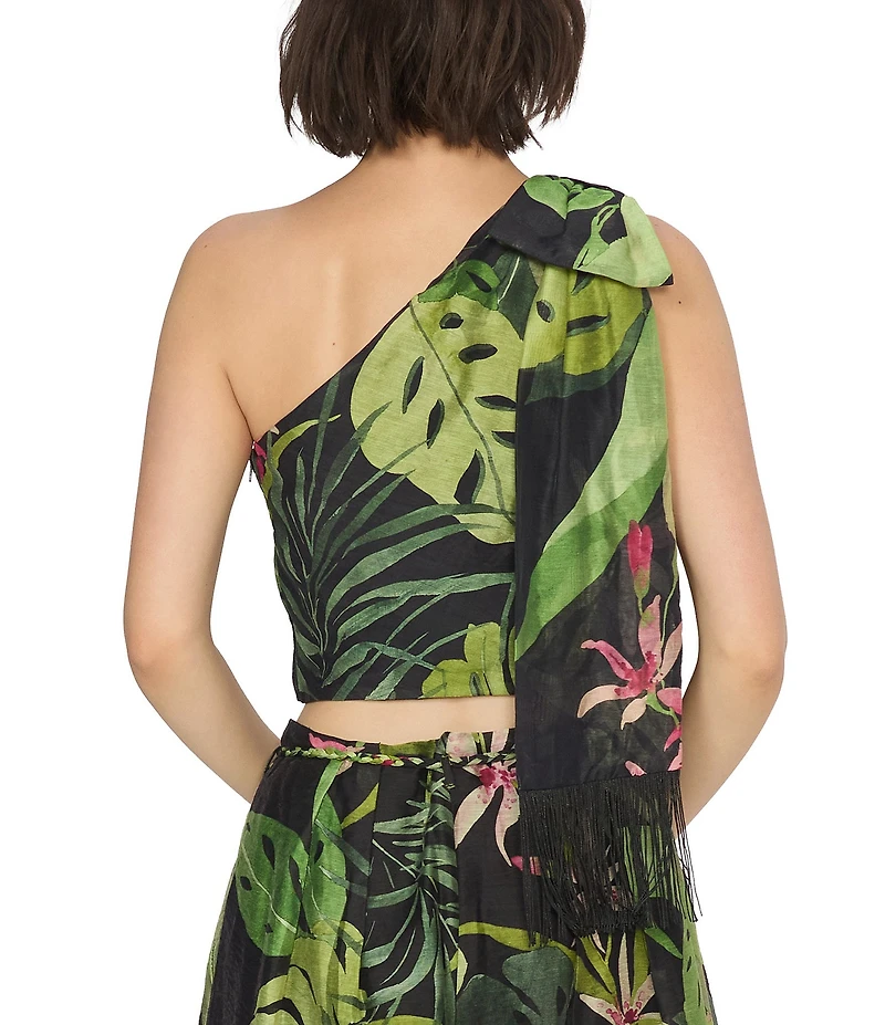 CIEBON Elsy Tropical Printed One-Shoulder Sleeveless Coordinating Voile Top