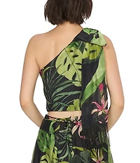 CIEBON Elsy Tropical Printed One-Shoulder Sleeveless Coordinating Voile Top