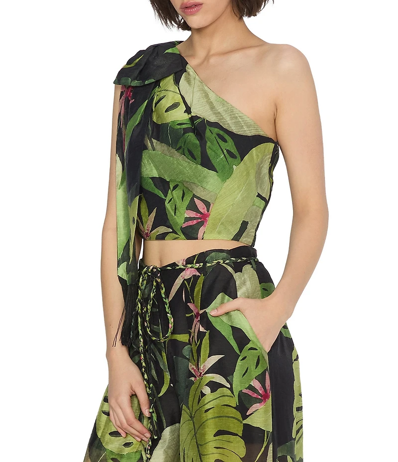 CIEBON Elsy Tropical Printed One-Shoulder Sleeveless Coordinating Voile Top