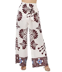 CIEBON Emma Printed Satin Faux-Wrap Waist Coordinating Pants